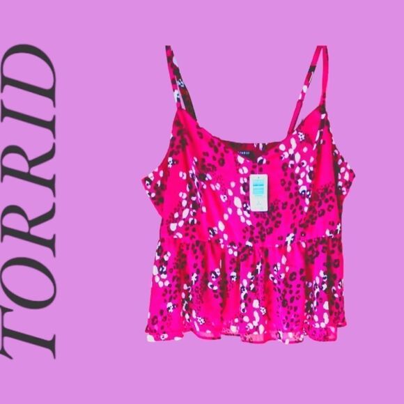 TORRID Plus Size Pink Leopard 🐆 Chiffon Peplum Midi Cami. - Picture 4 of 16